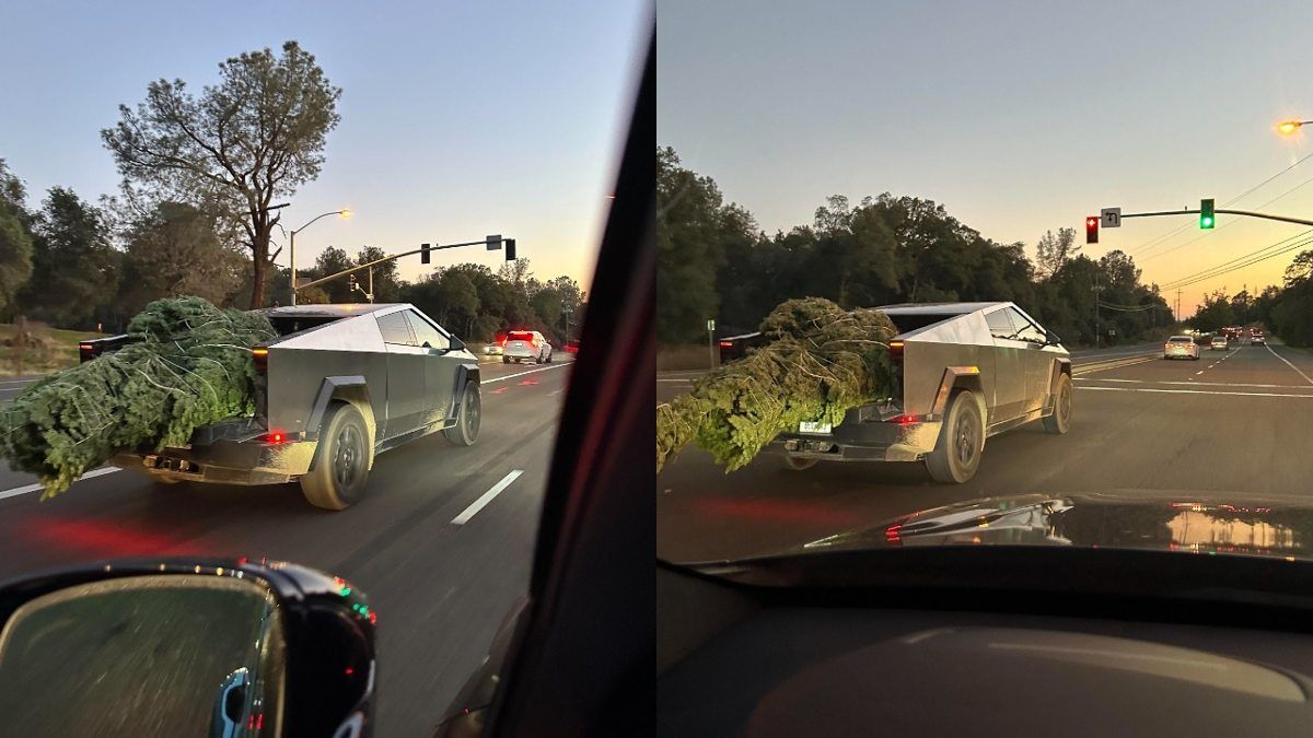 A Tesla Cybertruck is Seen Hauling a Massive 10FootLong Christmas